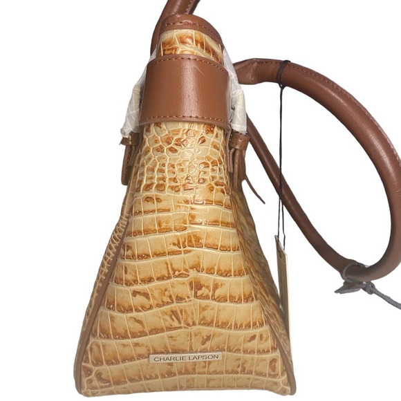 Charlie Lapson Leather Handbag DEFECT Croc Embossed Satchel NWT - Picture 6 of 16